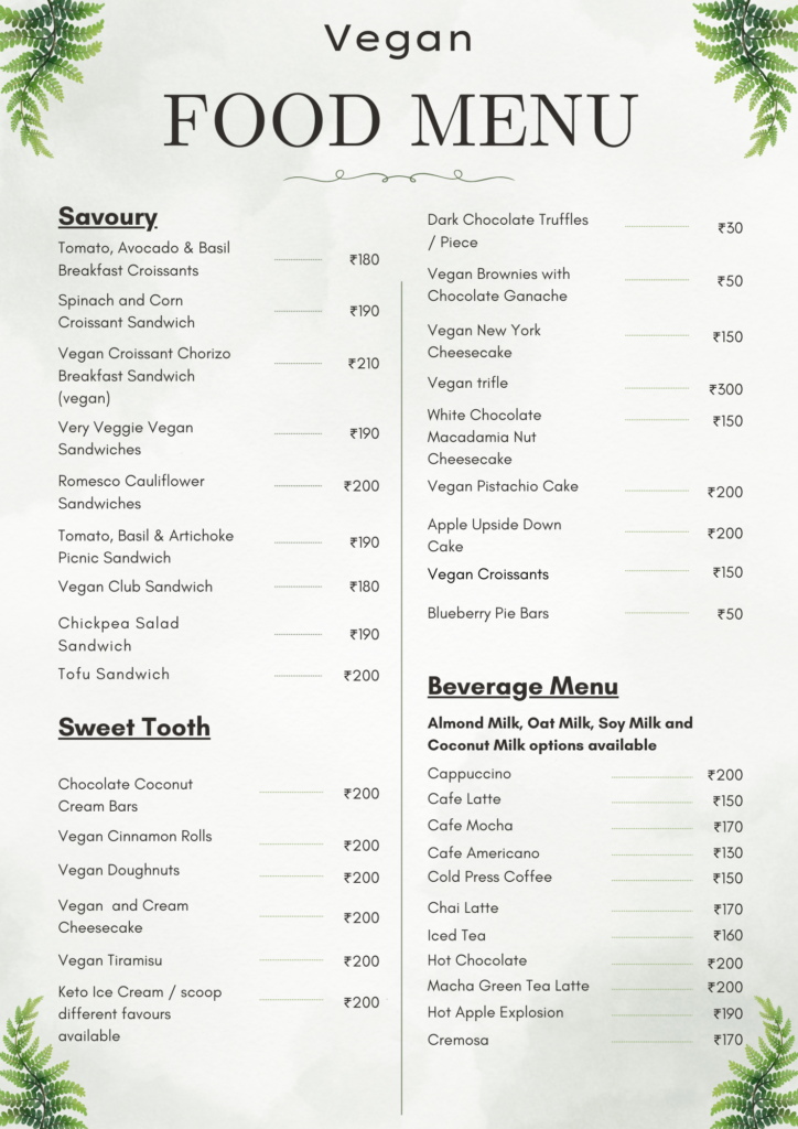 vegan food menu